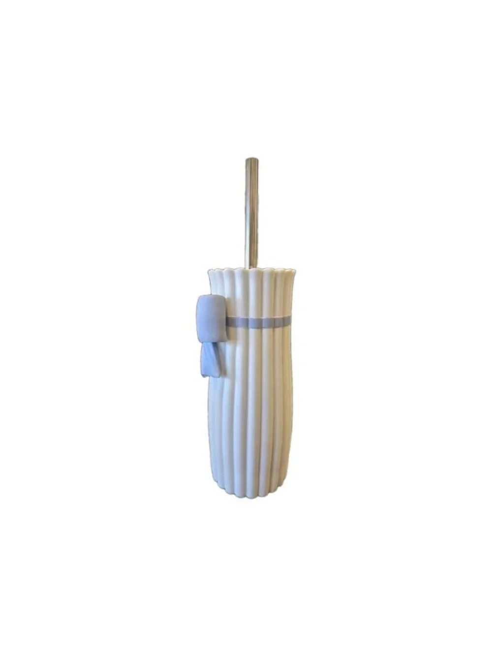 New Blue & White Ribbed Girly Coquette Bow Toilet Brush Holder Bathroom